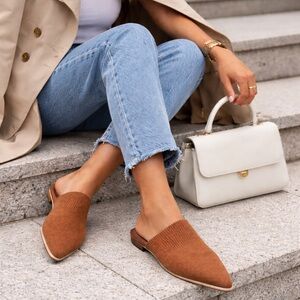 Steven New York Knit Mule Loafers Brown Pointed Toe Slip On Flats 9